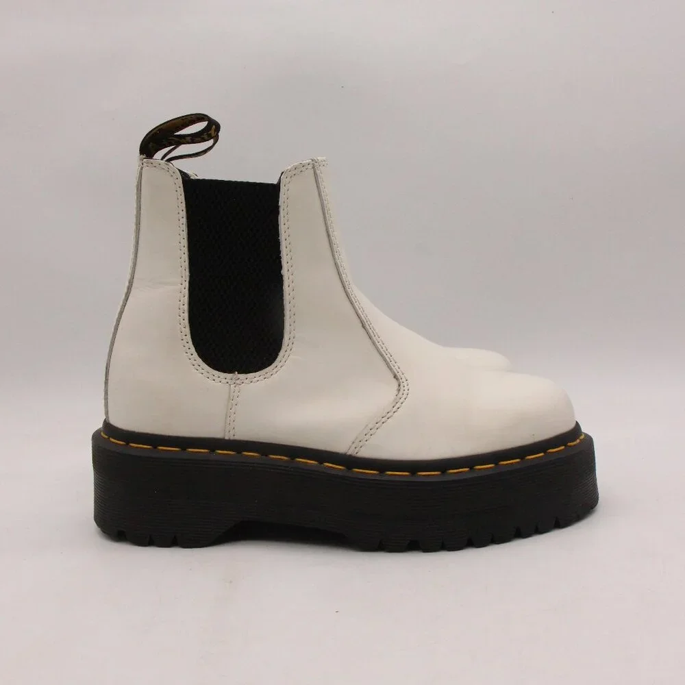 Doc Dr Martens Platform Chelsea Quad Women's Size 6 Leather Boots White Leather